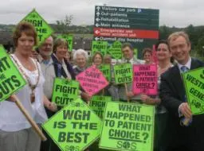 Tim Farron with NHS SOS campaigners