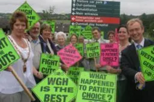 Tim Farron with NHS SOS campaigners