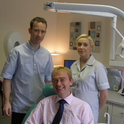 Tim Farron with Dentist and Dental Nurse