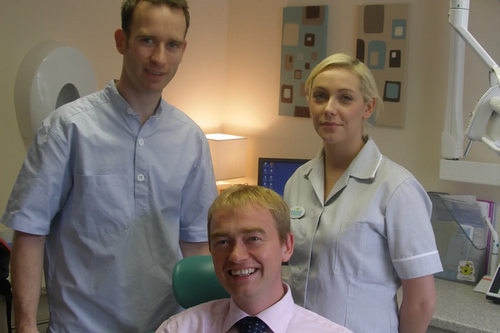 Tim Farron with Dentist and Dental Nurse