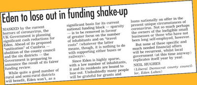 Local Government Funding by Neil Hughes - Letter to Herald 11May2020 - LD border