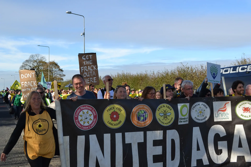 Tim alongside campaigners at Preston New Road