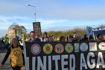 Tim alongside campaigners at Preston New Road