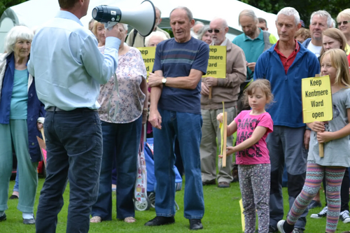 Tim Farron MP speaking to local residents at the mental health victory rally