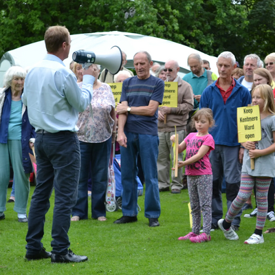 Tim Farron MP speaking to local residents at the mental health victory rally