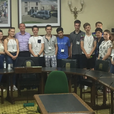 Tim Farron MP with students from Settlebeck School at Parliament