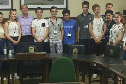 Tim Farron MP with students from Settlebeck School at Parliament