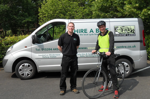 Guy Fitzgerald, Company Director, Country Lanes Cycle Centre and Tim at the start of the cycle