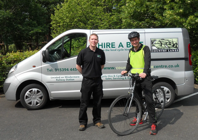 Guy Fitzgerald, Company Director, Country Lanes Cycle Centre and Tim at the start of the cycle