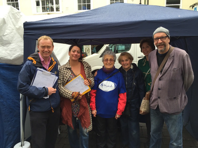 Tim collecting petition signatures with members of South Lakes MIND