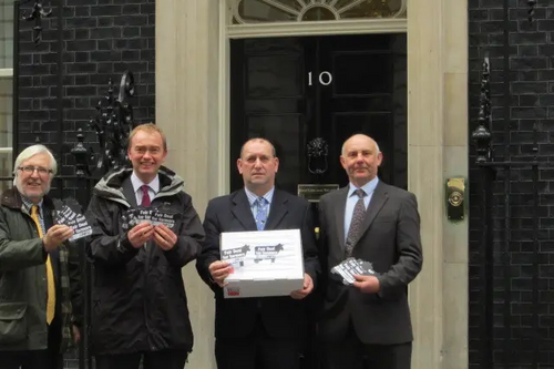 South Lakes MP Tim Farron, alongside the Leader of SLDC, Peter Thornton and NFU Secretary Derek Lomax, Mary Lomax and Michael Packham will took their petition demanding a fair deal for dairy farmers to Number 10 Downing Street