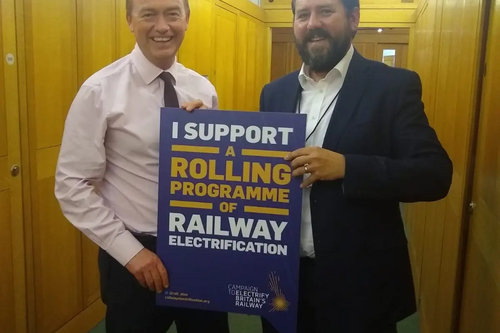 Tim with Noel Dolphin from the Campaign to Electrify Britain's Railways