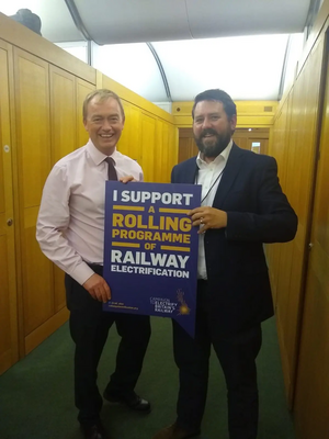 Tim with Noel Dolphin from the Campaign to Electrify Britain's Railways