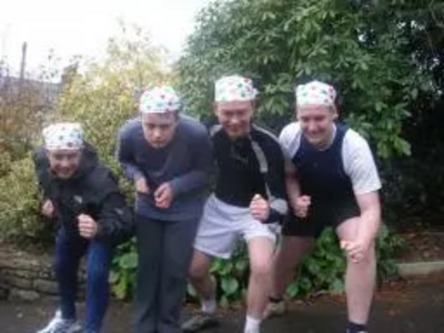 Tim with staff and pupils of Whinfell School preparing for the run