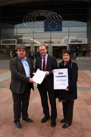 Tim with Catherine Bearder MEP presenting a petition for EU Solidarity Funding