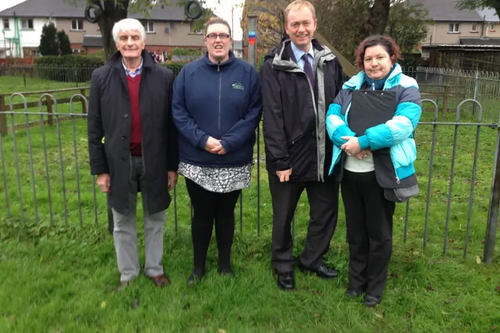 Attached is a photo of Tim meeting with Councillor Graham Vincent (far left) and local residents at the play area.  The meeting was organised by Julie Barker of Rinkfield Residents’ Association (on Tim’s left holding a clipboard)