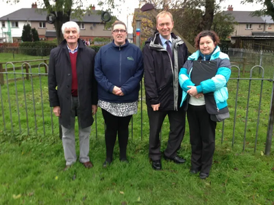 Attached is a photo of Tim meeting with Councillor Graham Vincent (far left) and local residents at the play area.  The meeting was organised by Julie Barker of Rinkfield Residents’ Association (on Tim’s left holding a clipboard)