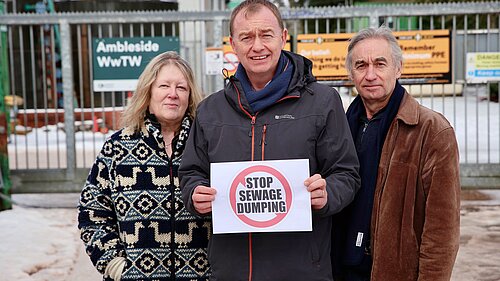 Tim with campaigners outside Ambleside wastewater treatment works