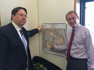 South Lakes MP Tim Farron met with Floods Minister Dan Rogerson MP to press the case for local flood defence schemes in South Lakeland.