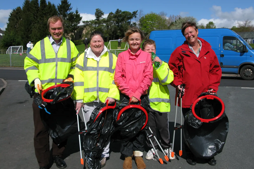 Tim and local residents collecting litter on Kirkbarrow.