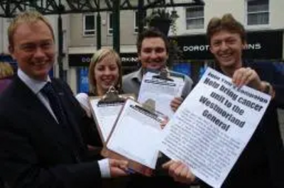 Tim with his team collecting petition signatures in support of a new cancer treatment unit in Kendal