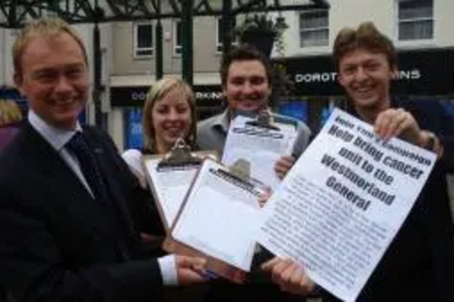 Tim with his team collecting petition signatures in support of a new cancer treatment unit in Kendal