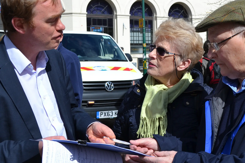 Tim Farron talking to voters