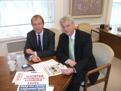 Tim with Secretary of State Andrew Lansley talking about our campaign to bring radiotherapy services to Westmorland General Hospital