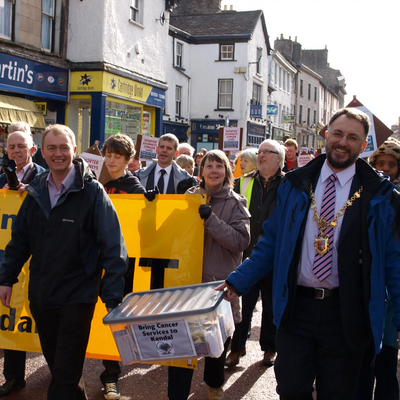 Tim Farron campaigning to bring Cancer services to Kendal