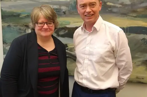 Tim with floods minister Thérèse Coffey