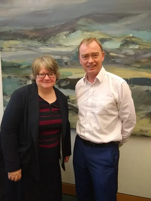 Tim with floods minister Thérèse Coffey