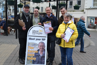 Tim with local councillors Eamonn Hennessey, Adam Edwards, Douglas Rathbone and Julia Dunlop at the birdcage in Kendal