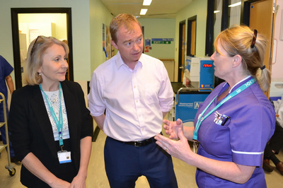 Tim with NHS staff at Westmorland General Hospital