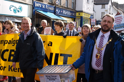 Tim marching with over 2000 people to try and bring radiotherapy services to Westmorland General