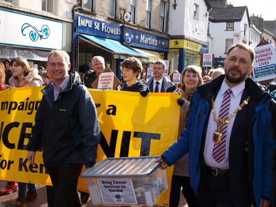 Tim marching with over 2000 people to try and bring radiotherapy services to Westmorland General