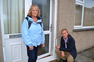 Tim and Lynne Oldham at a house which was flooded during Storm Desmond