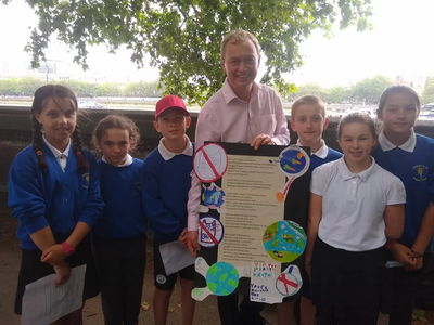 Tim with pupils from Grasmere school