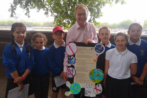 Tim with pupils from Grasmere school