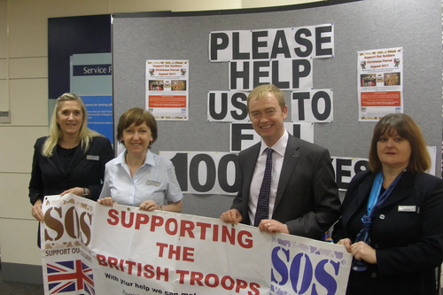 MP LAUNCHES ‘SUPPORT OUR SOLDIERS’ CHRISTMAS PARCEL APPEAL IN KENDAL    From left to right Nicola Hill, Helen Hoggarth, Tim Farron and Debra Pearce