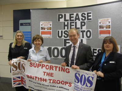 MP LAUNCHES ‘SUPPORT OUR SOLDIERS’ CHRISTMAS PARCEL APPEAL IN KENDAL    From left to right Nicola Hill, Helen Hoggarth, Tim Farron and Debra Pearce