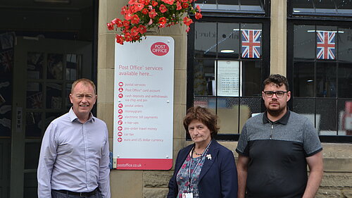 Tim, Hazel and Ian outside Sedbergh post office