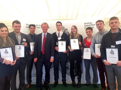 Tim is pictured with Godfrey Owen of the Brathay Trust, Karen Woodward of the National Apprenticeship Service and the eight finalists.