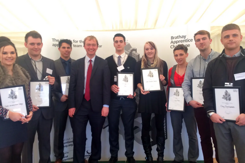 Tim is pictured with Godfrey Owen of the Brathay Trust, Karen Woodward of the National Apprenticeship Service and the eight finalists.