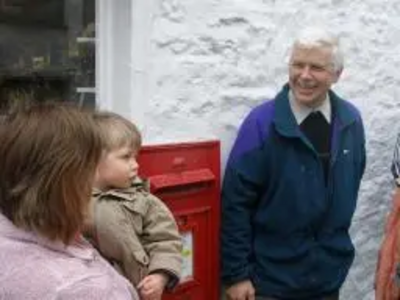 Local councillor Peter Woof and residents at Dent Post Office