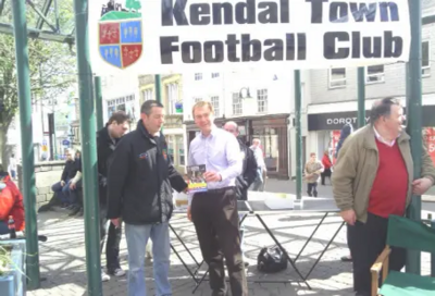  Kendal Town FC's Graham O'Callaghan, Tom Roe and Steve Dixon with Tim Farron MP   