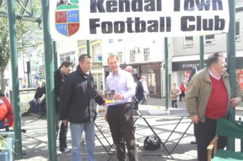  Kendal Town FC's Graham O'Callaghan, Tom Roe and Steve Dixon with Tim Farron MP   