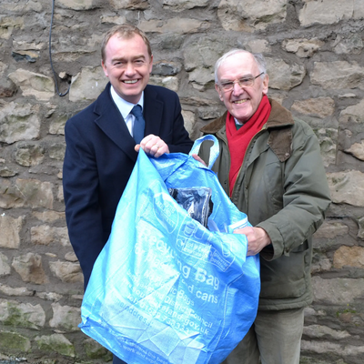 Tim and Eric Morrell with a recycling bag